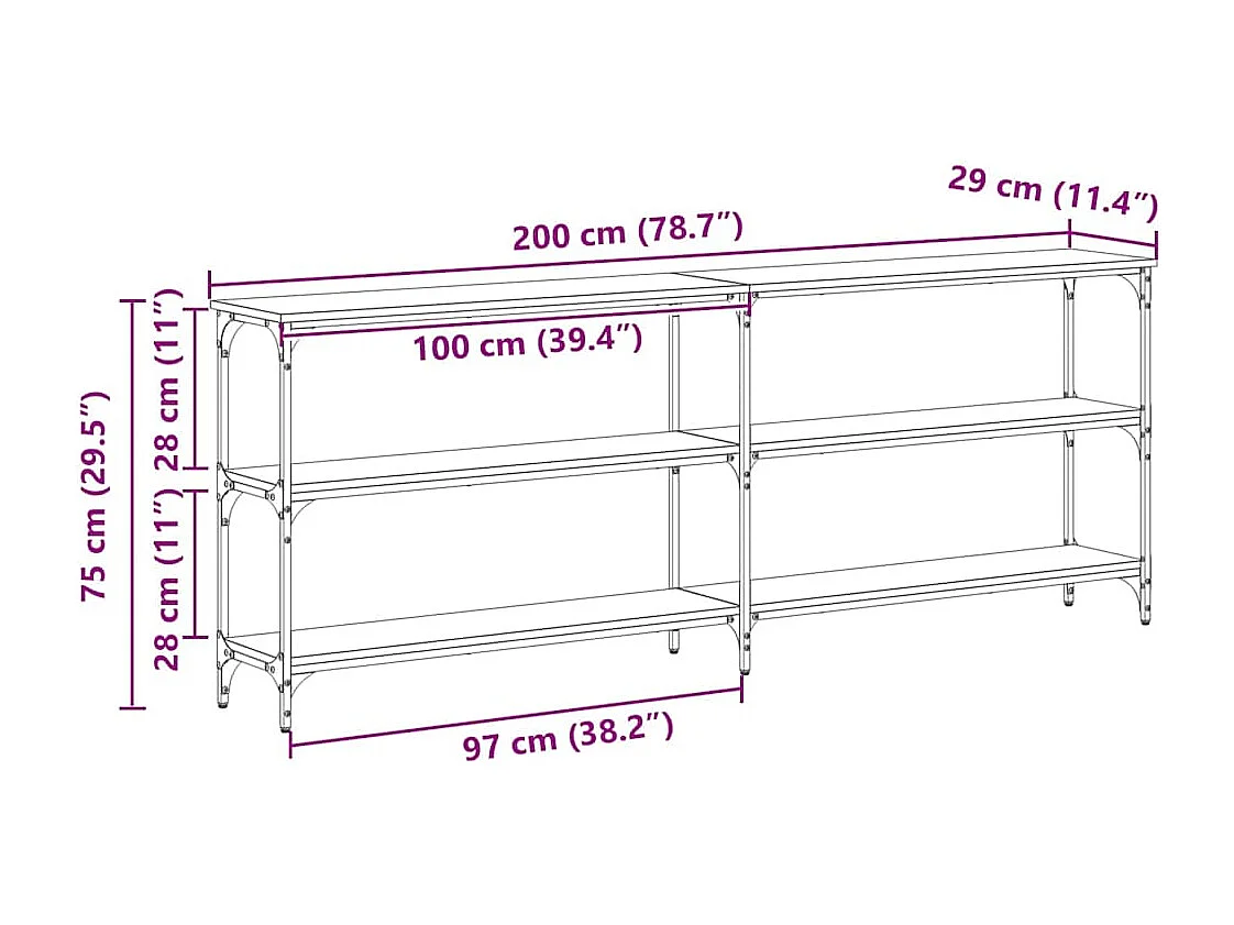 Table console avec étagère Bois Ancien 200 x 29 x 75 cm
