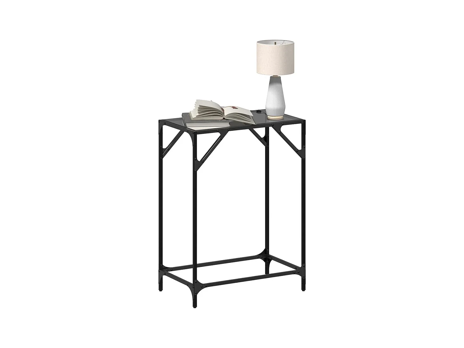 Mesa consola con superficie de vidrio negro acero 60x35x81 cm