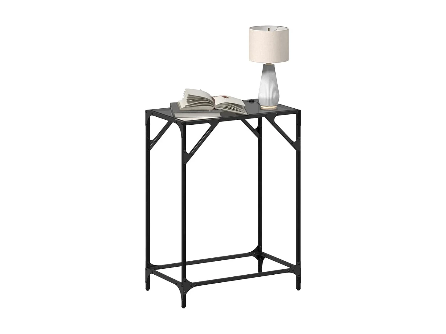 Table console avec dessus en verre noir 60x35x81 cm acier