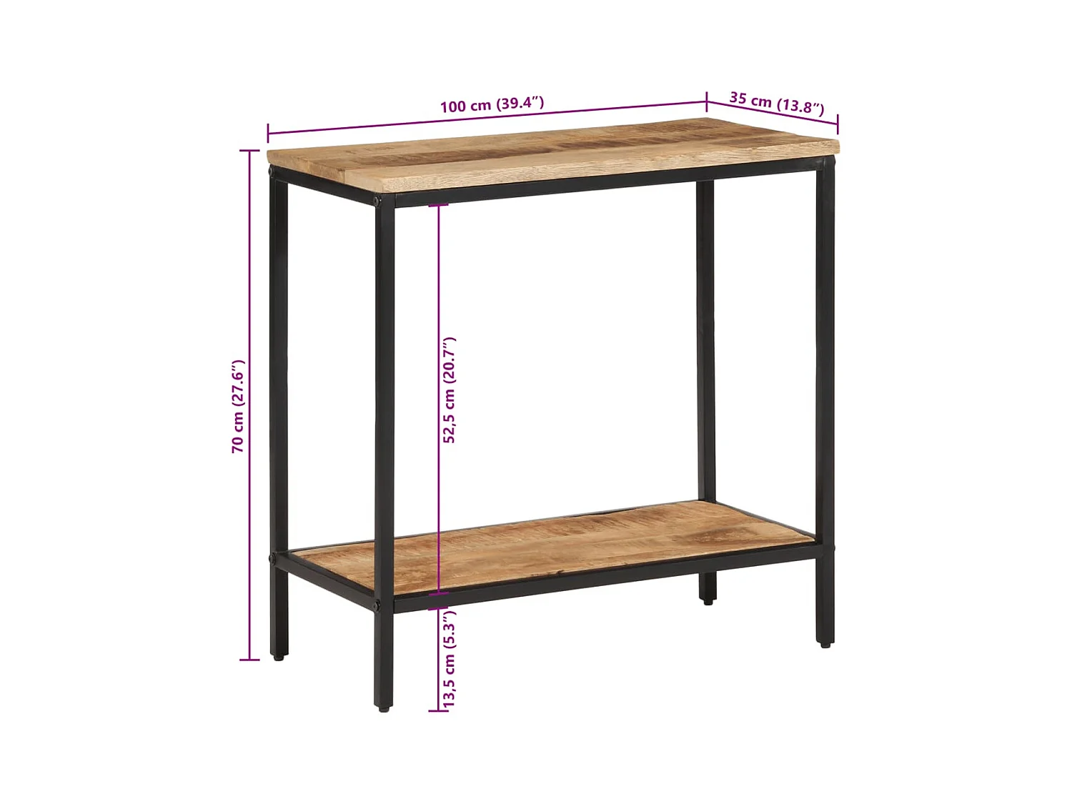 Mesa consola madera maciza de mango rugosa 100x35x70 cm