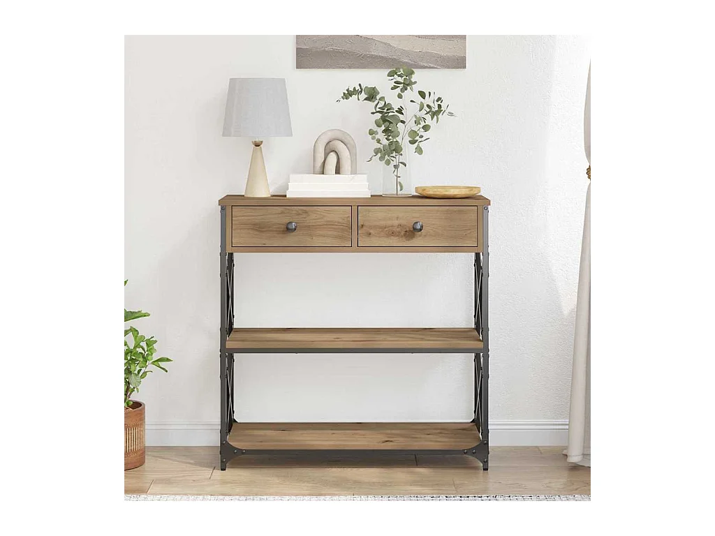 Console Tafel met lade artisanaal eikenkleurig 75 x 28 x 75 cm