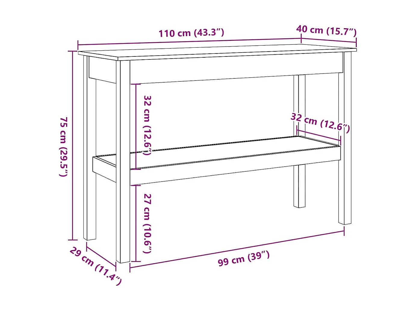 Aparador Castanho-mel 110 x 40 x 75 cm Madeira de pinho maciça