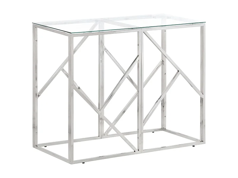 Table console argenté acier inoxydable et verre trempé