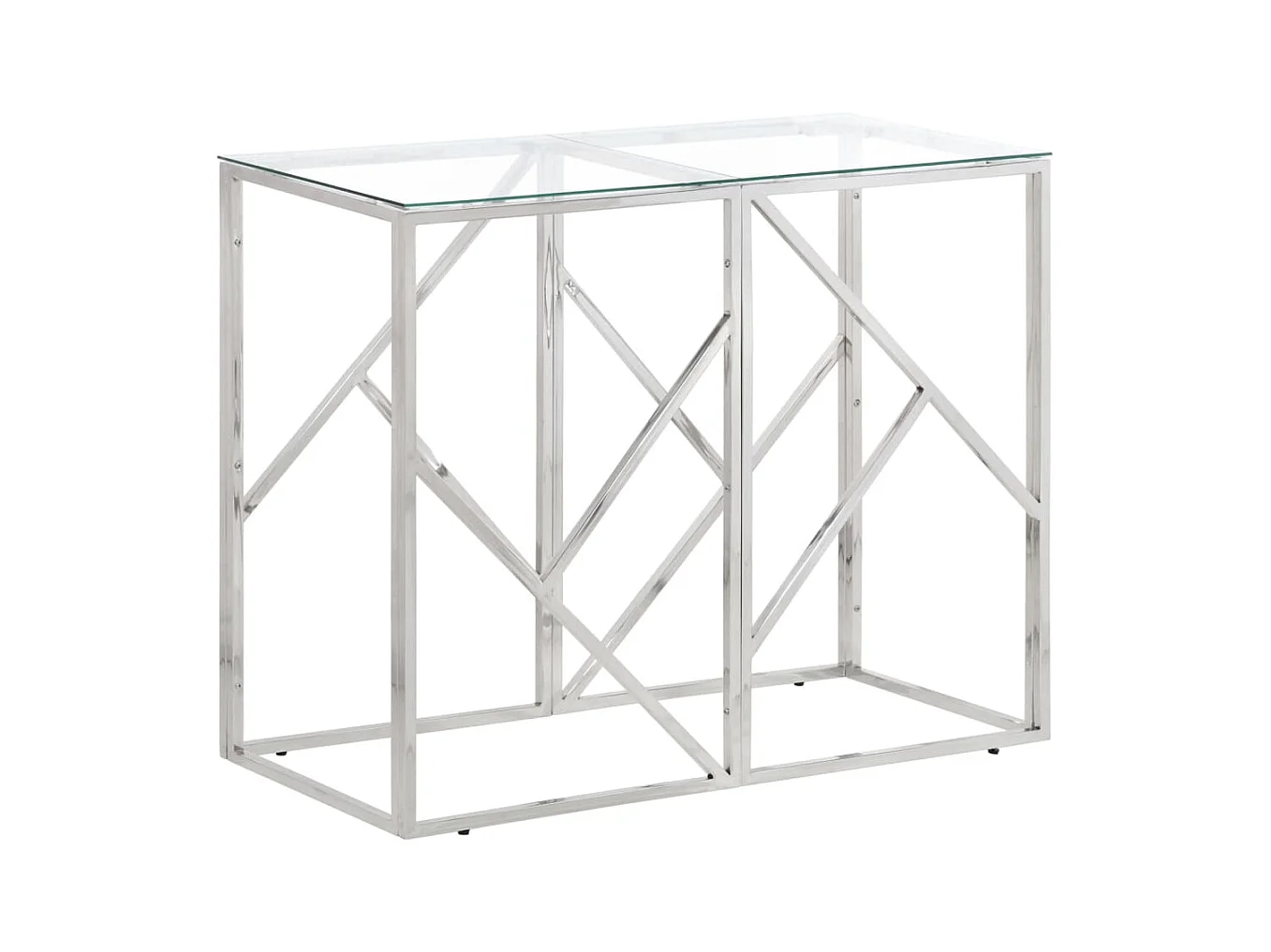Table console argenté acier inoxydable et verre trempé