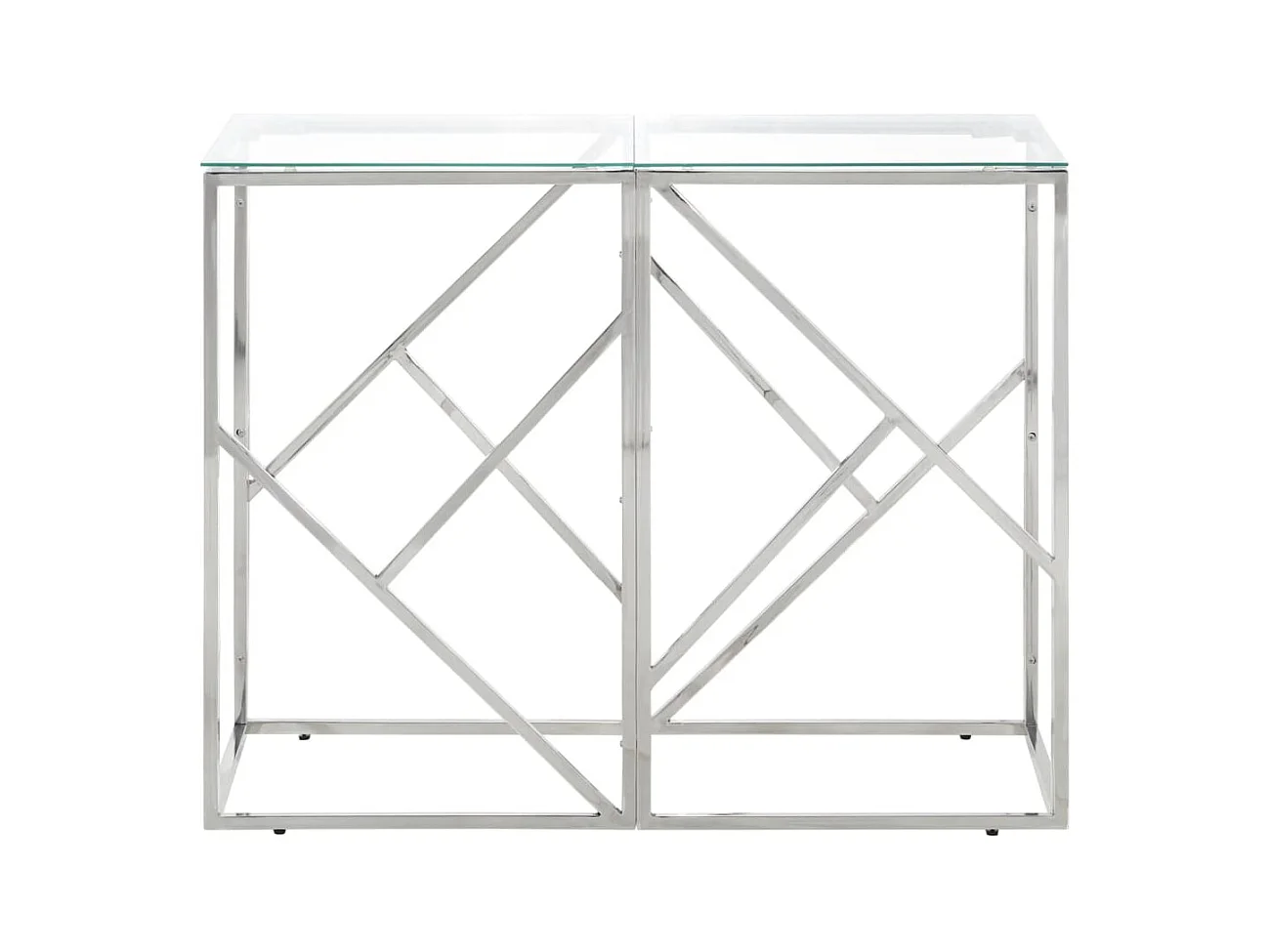 Table console argenté acier inoxydable et verre trempé