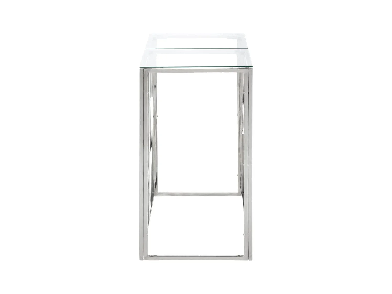 Table console argenté acier inoxydable et verre trempé