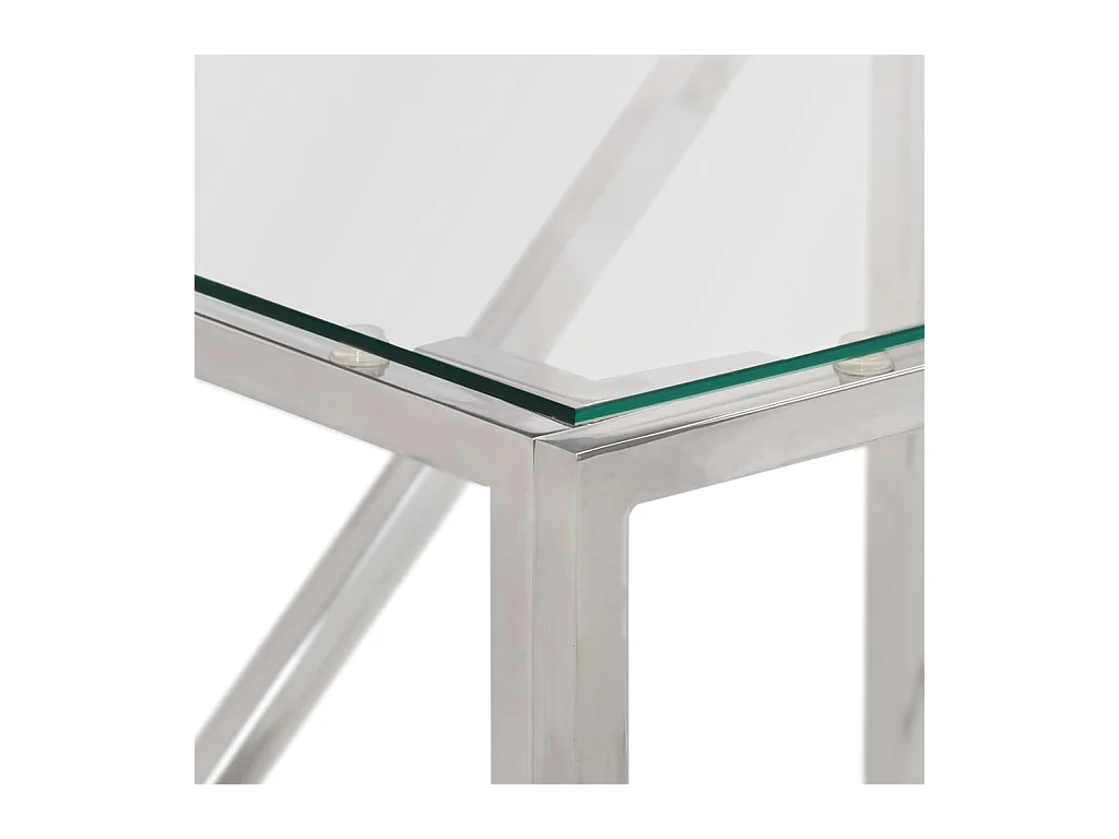Table console argenté acier inoxydable et verre trempé