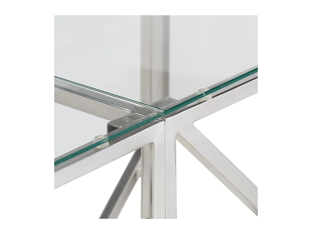 Table console argenté acier inoxydable et verre trempé