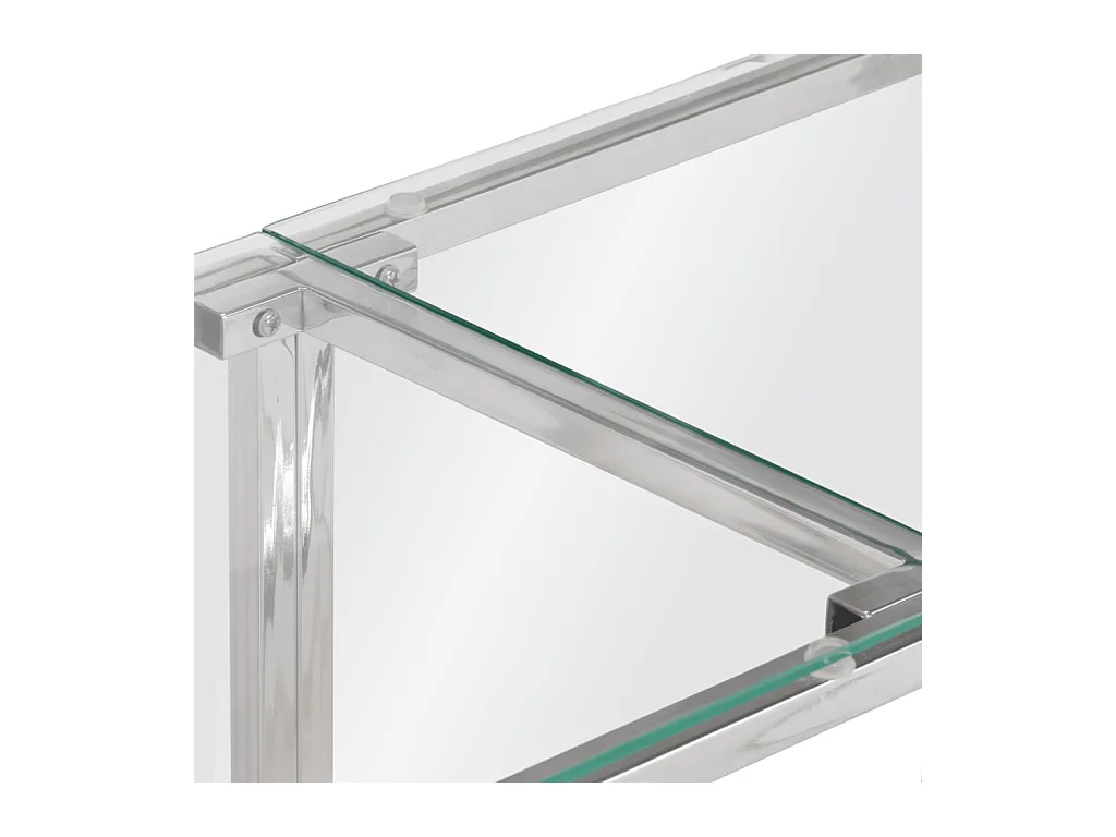 Table console argenté acier inoxydable et verre trempé