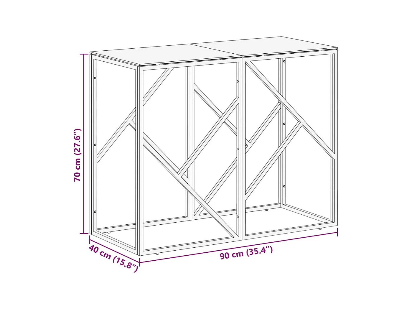Table console argenté acier inoxydable et verre trempé