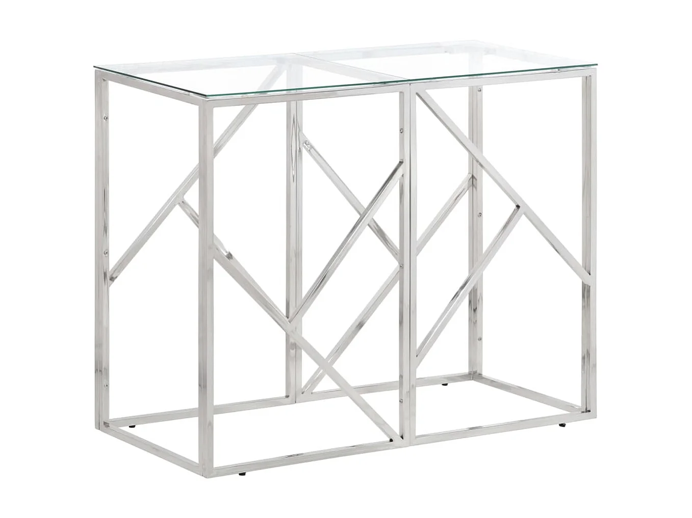 Table console argenté acier inoxydable et verre trempé