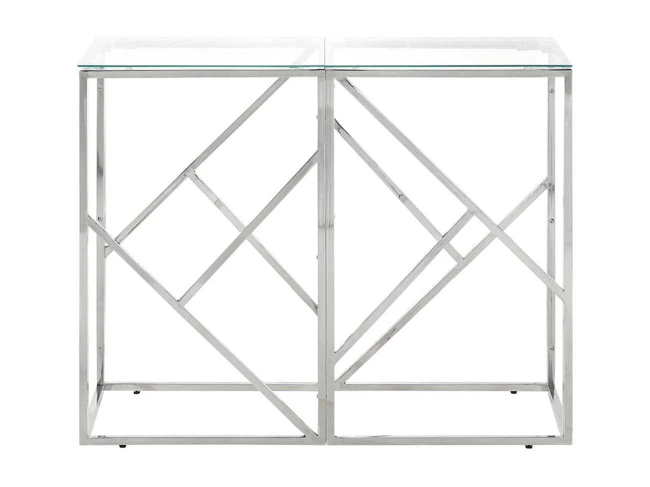 Table console argenté acier inoxydable et verre trempé
