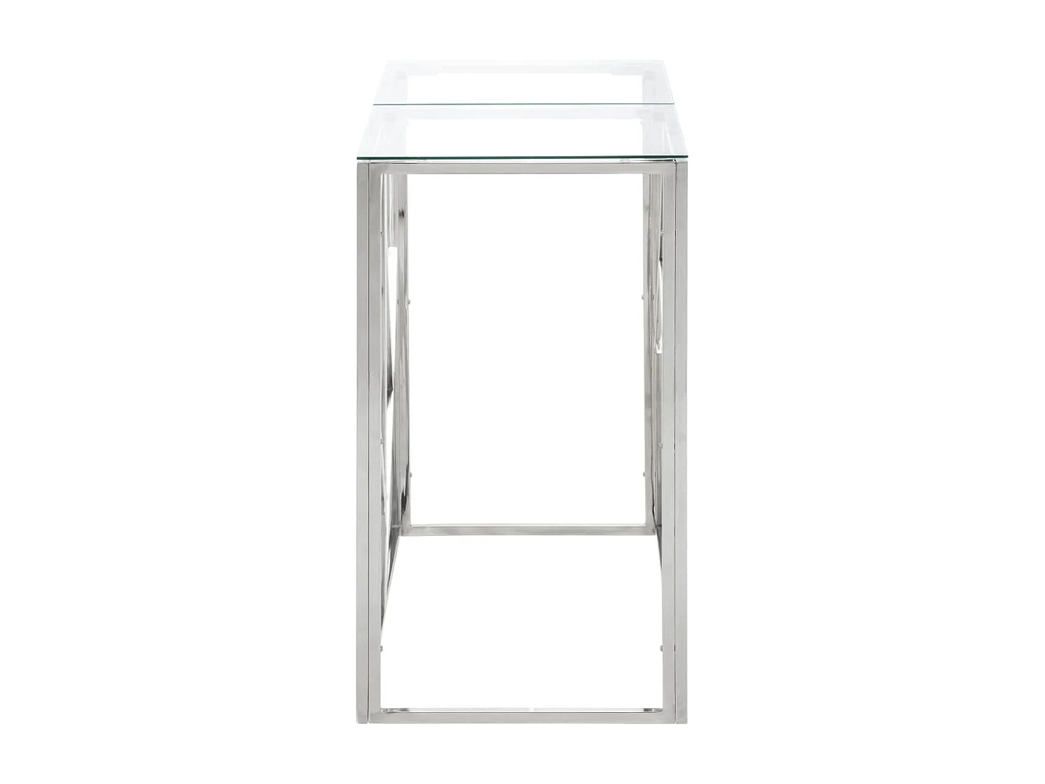 Table console argenté acier inoxydable et verre trempé