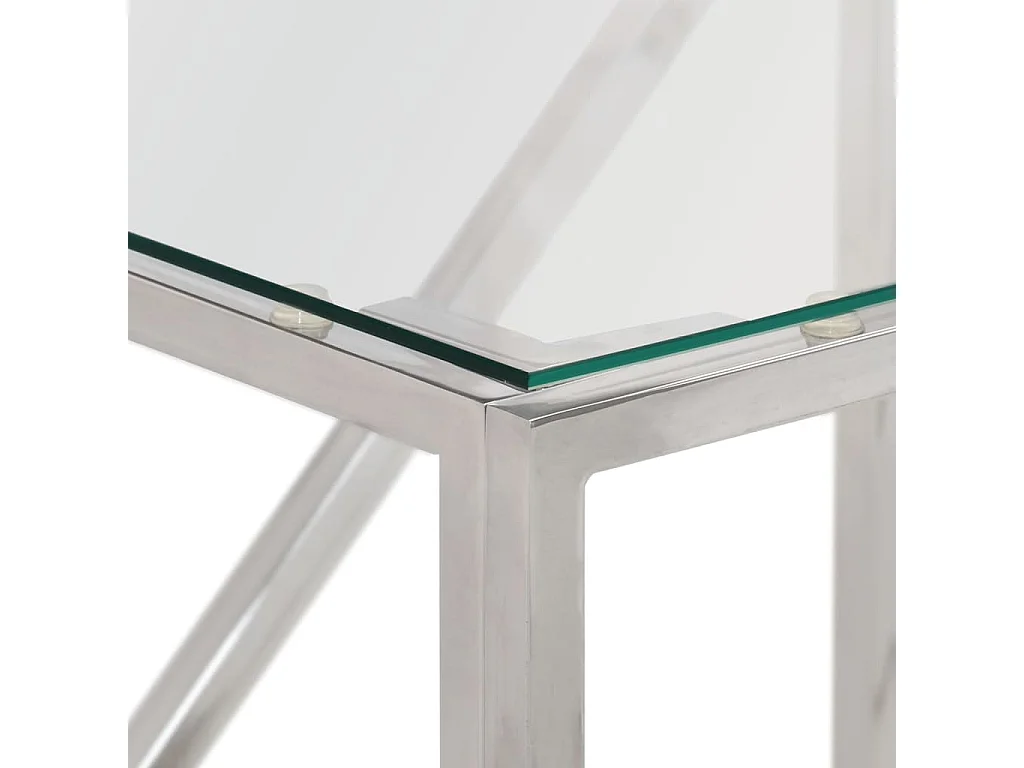 Table console argenté acier inoxydable et verre trempé
