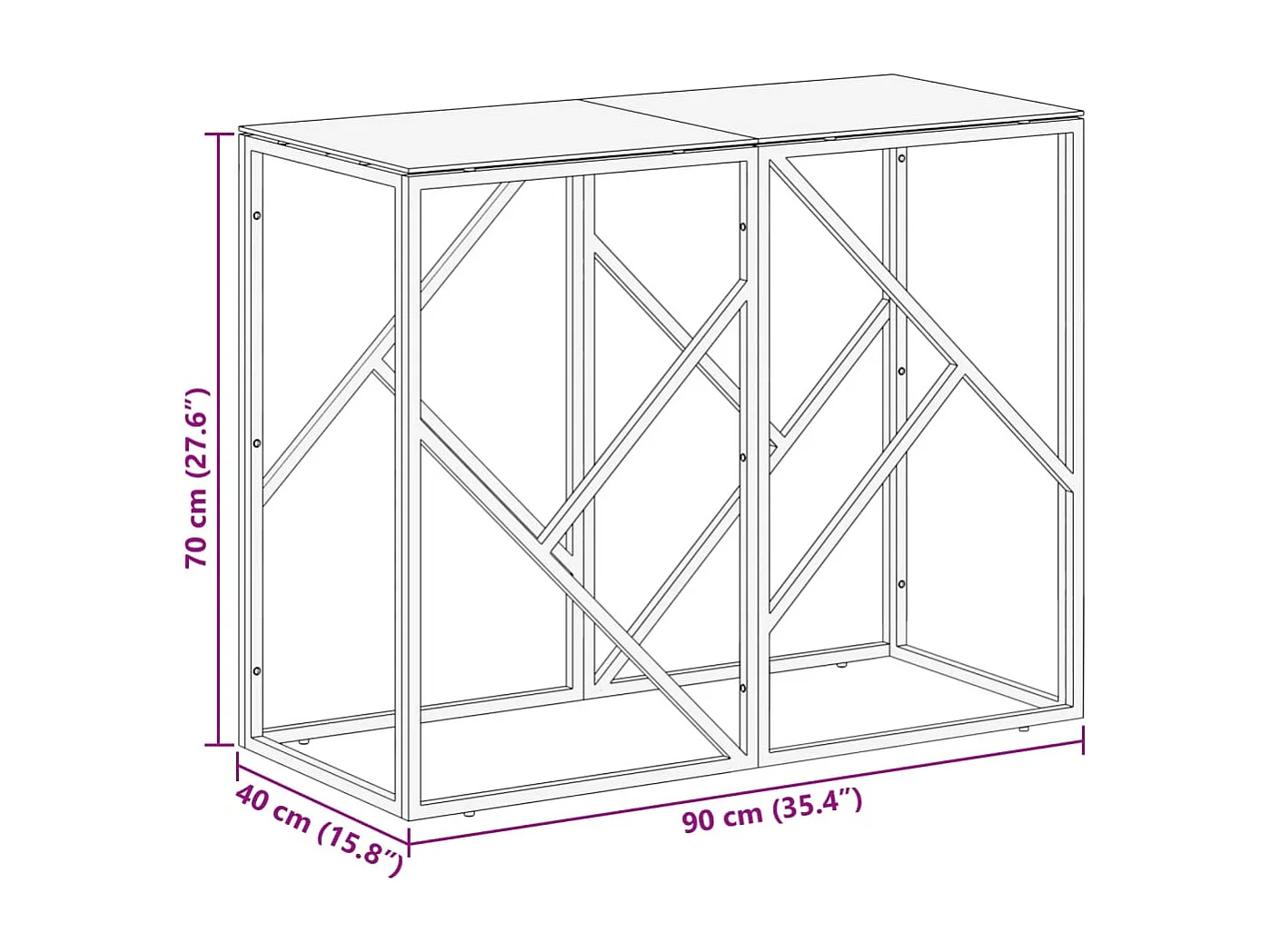 Table console argenté acier inoxydable et verre trempé
