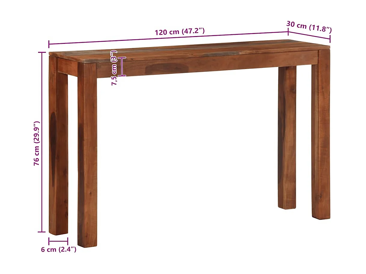 Wandtafel 120x30x76 cm massief acaciahout