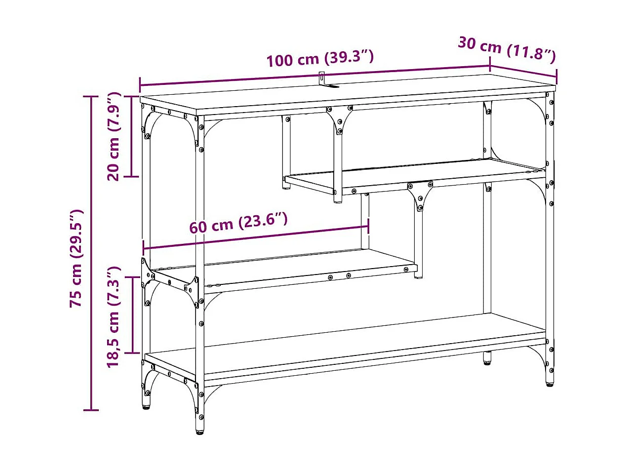 Table console Chêne noir 100 x 30 x 75 cm Bois d'ingénierie