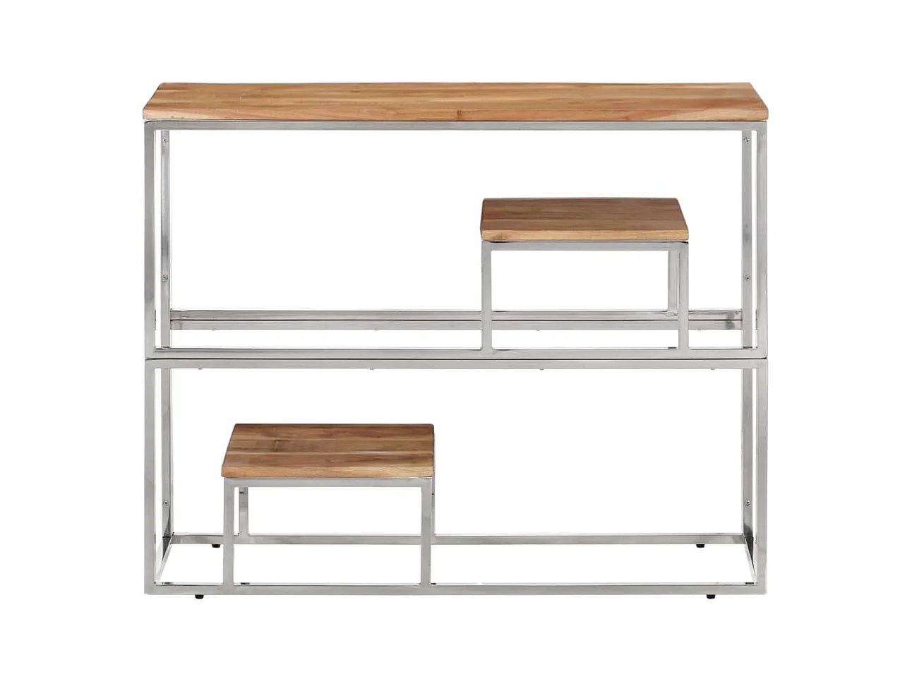 Table console argenté acier inoxydable et bois massif d'acacia