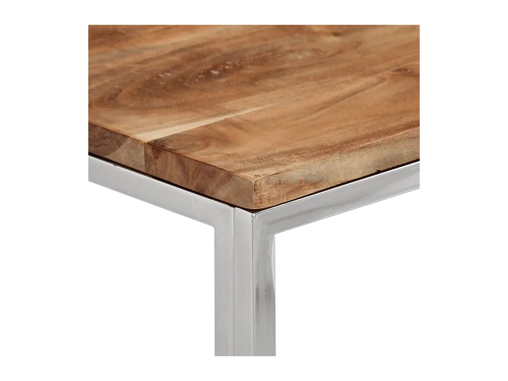 Table console argenté acier inoxydable et bois massif d'acacia