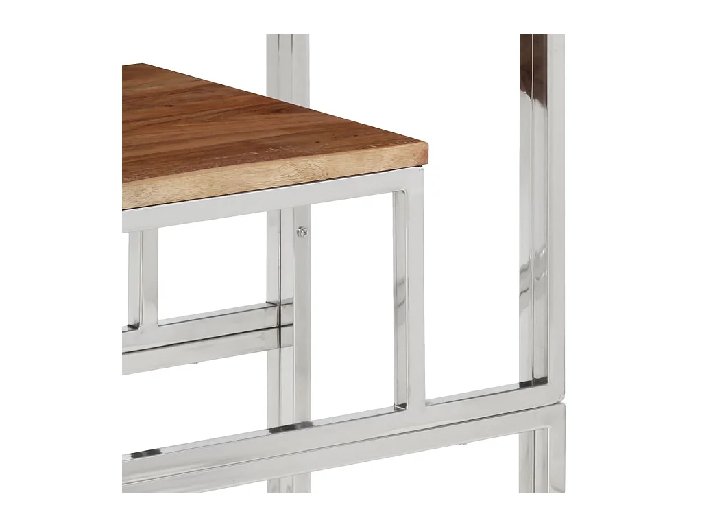 Table console argenté acier inoxydable et bois massif d'acacia