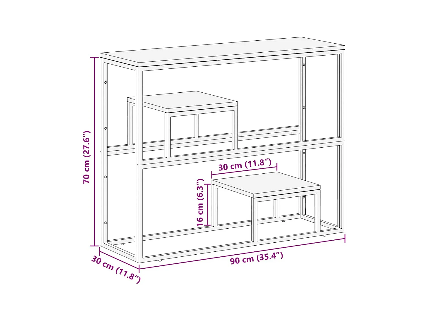 Table console argenté acier inoxydable et bois massif d'acacia