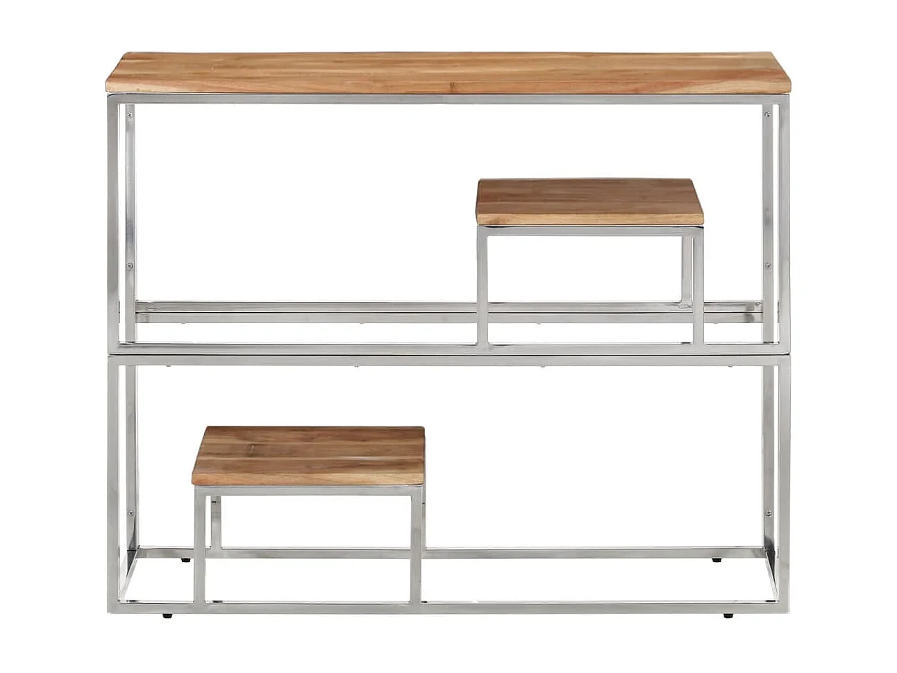 Table console argenté acier inoxydable et bois massif d'acacia