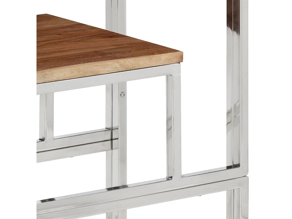 Table console argenté acier inoxydable et bois massif d'acacia