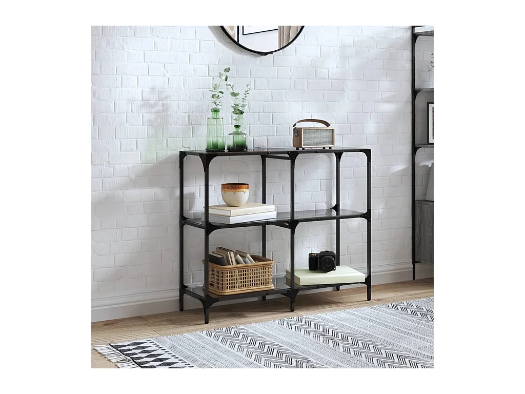 Mesa consola con superficie de vidrio negro acero 98x30x81 cm