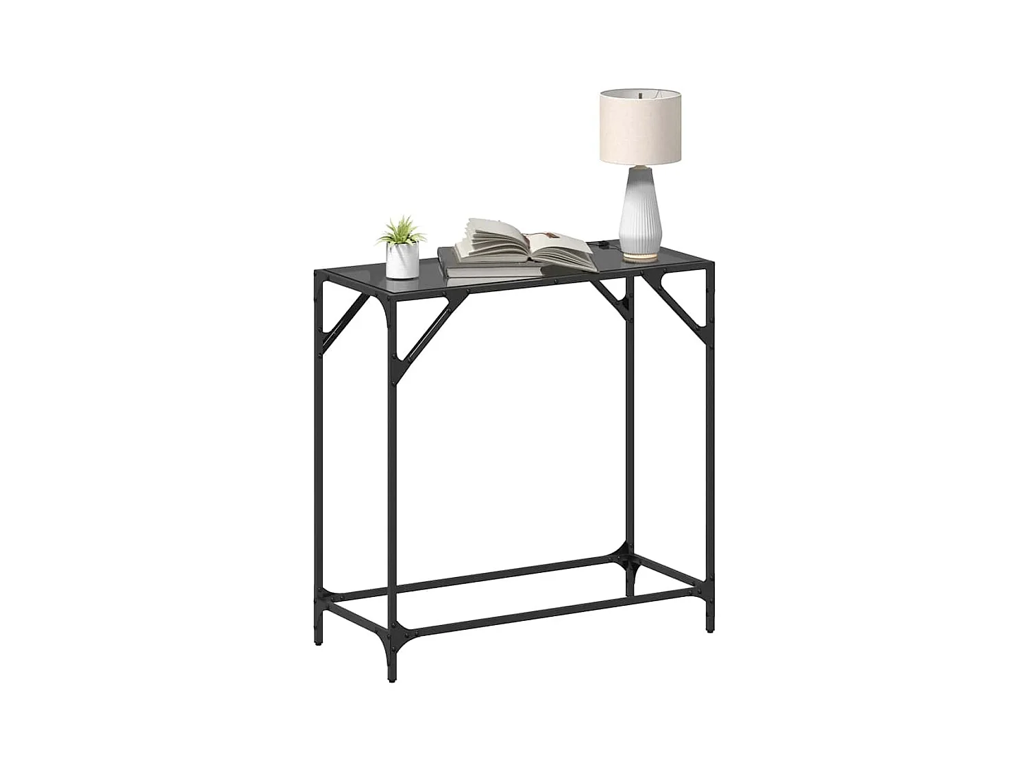 Mesa consola con superficie de vidrio negro acero 80x35x81 cm