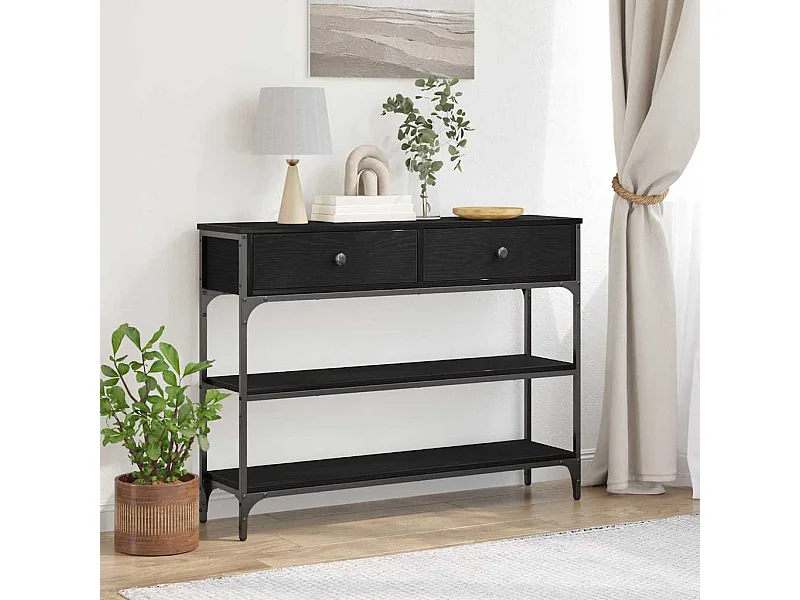 Console Tafel met lade met plank Zwart eiken 100 x 25 x 75 cm