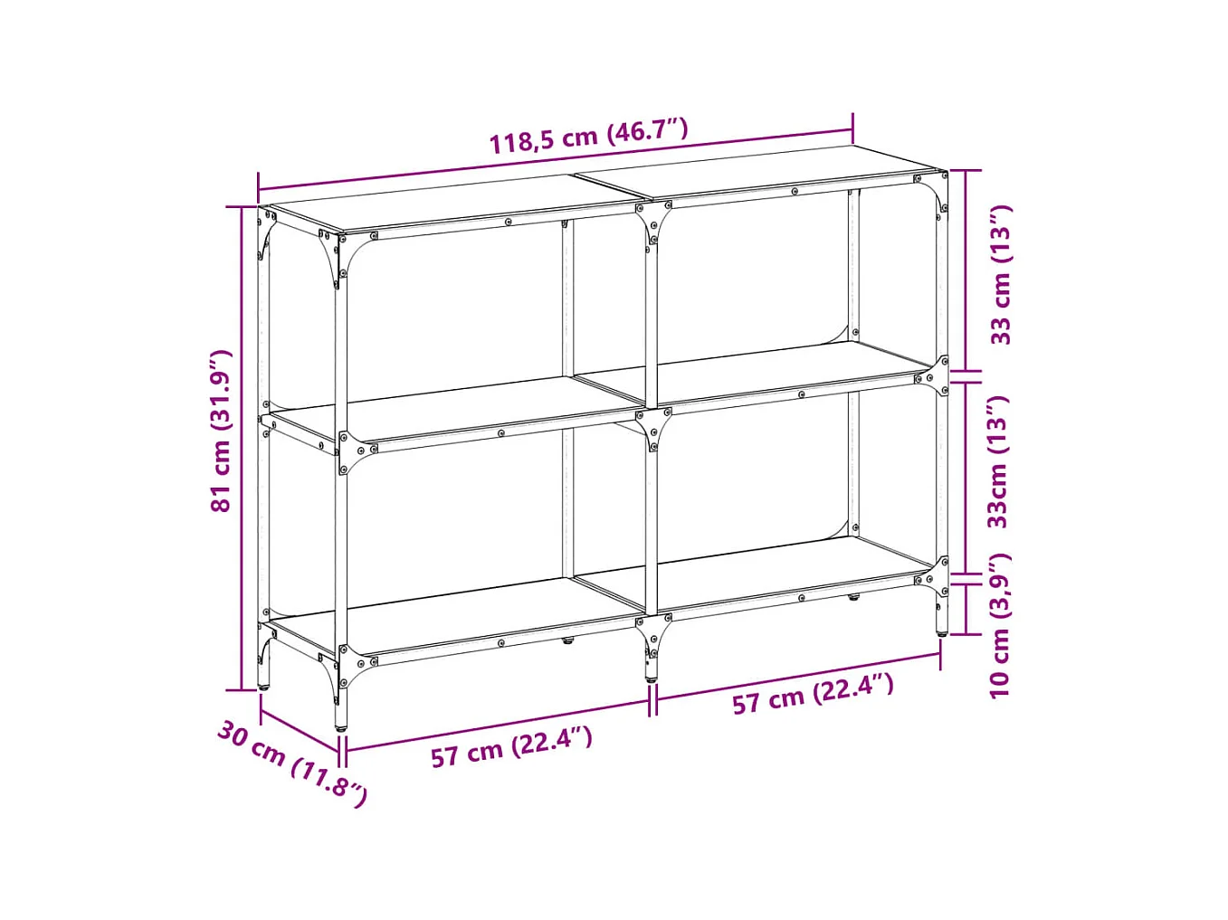 Table console avec dessus en verre transparent 118,5x30x81 cm