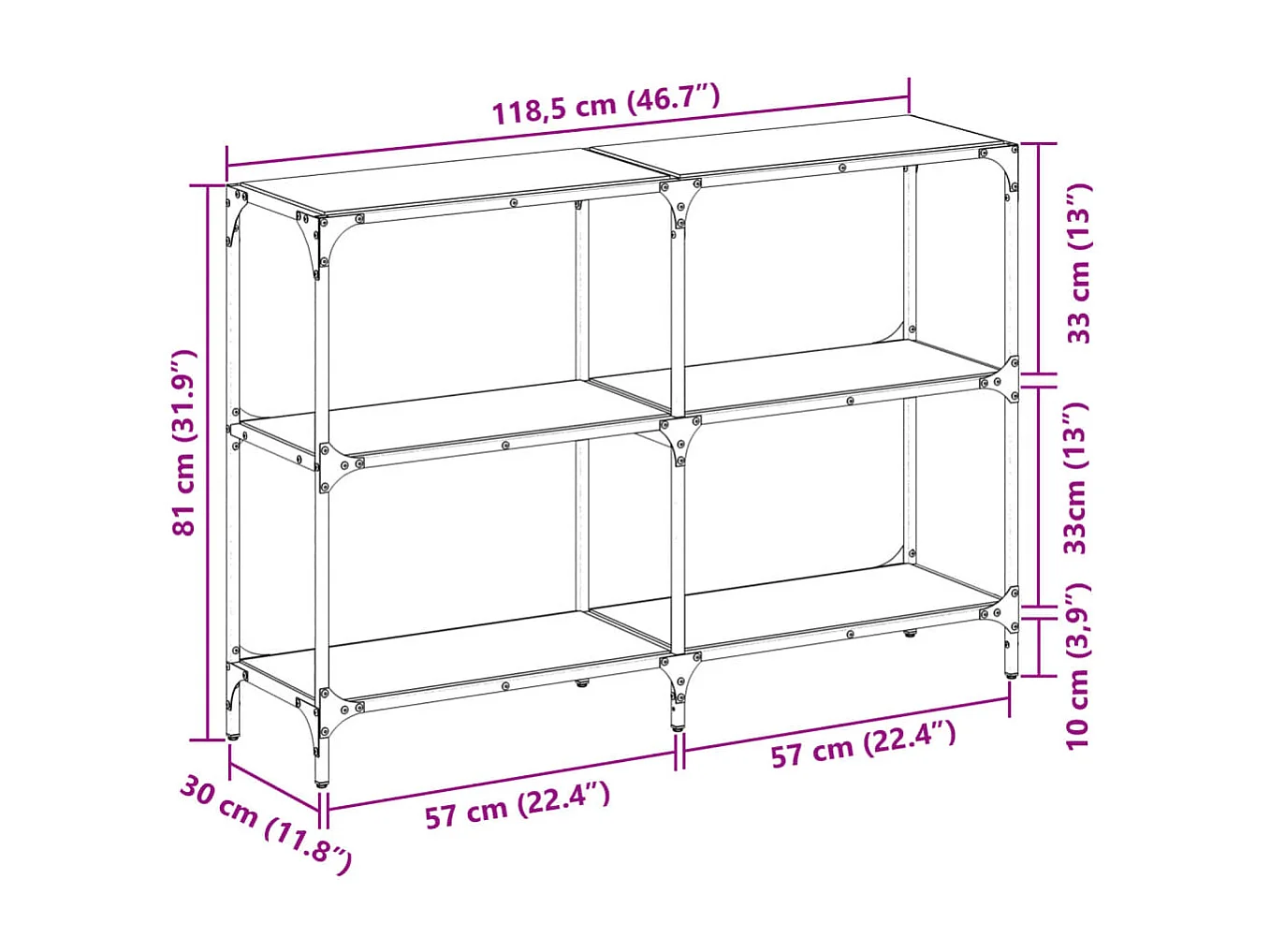 Table console avec dessus en verre transparent 118,5x30x81 cm