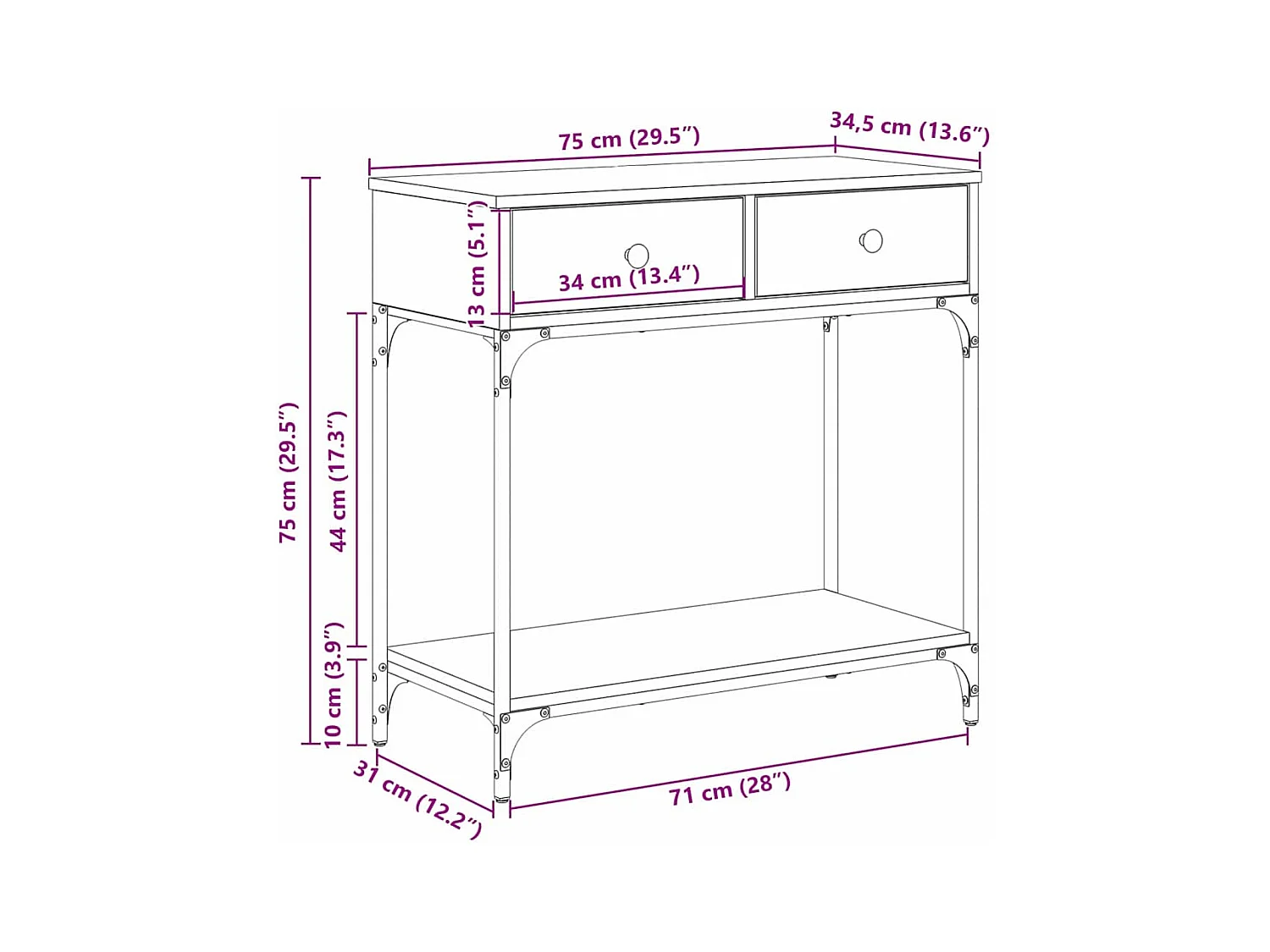 Table console Chêne noir 75 x 34,5 x 75 cm Bois d'ingénierie