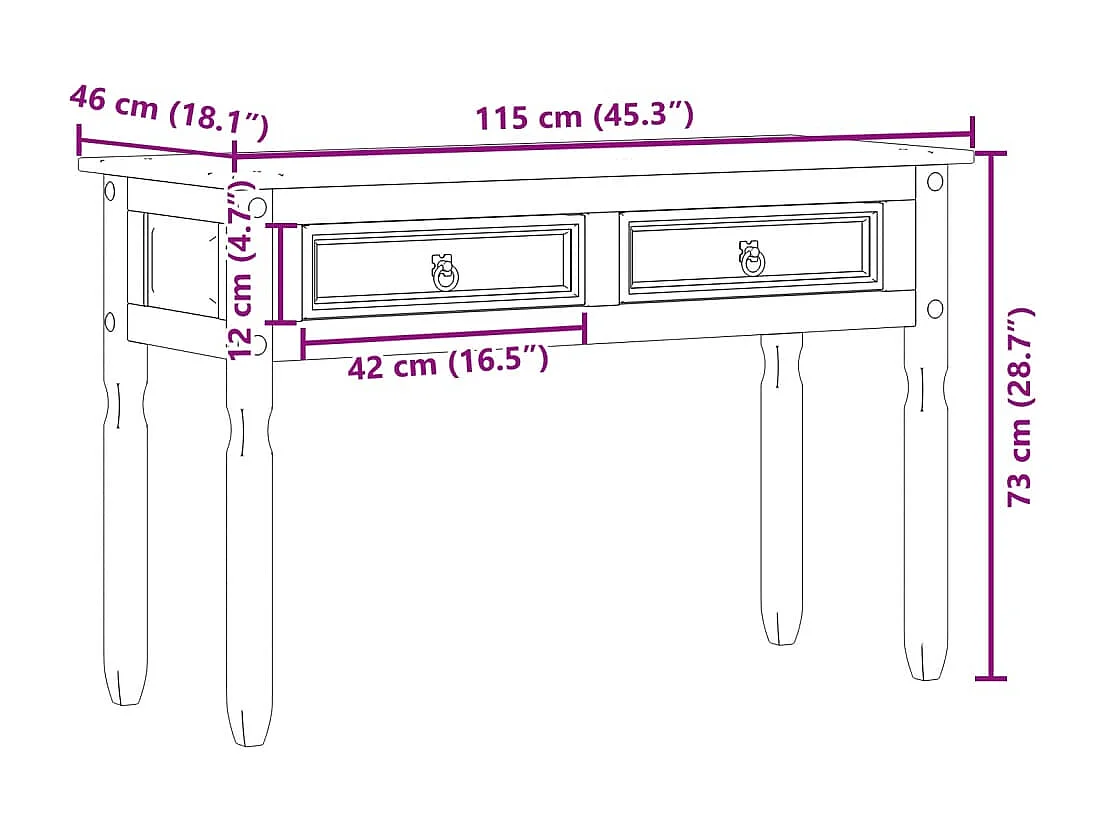 Wandtafel Corona 115x46x73 cm massief grenenhout