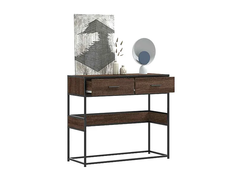 Mesa consola madera de ingeniería marrón roble 90x35x80 cm