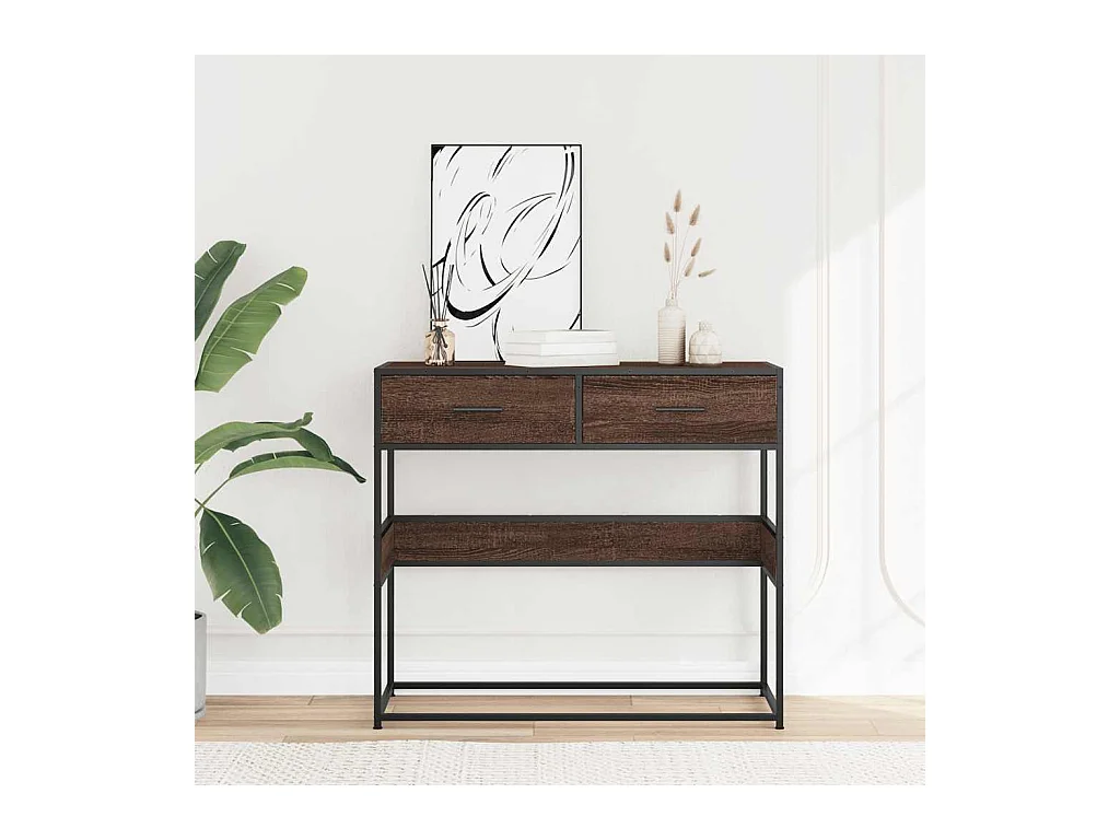 Table console chêne marron 90x35x80 cm bois d'ingénierie