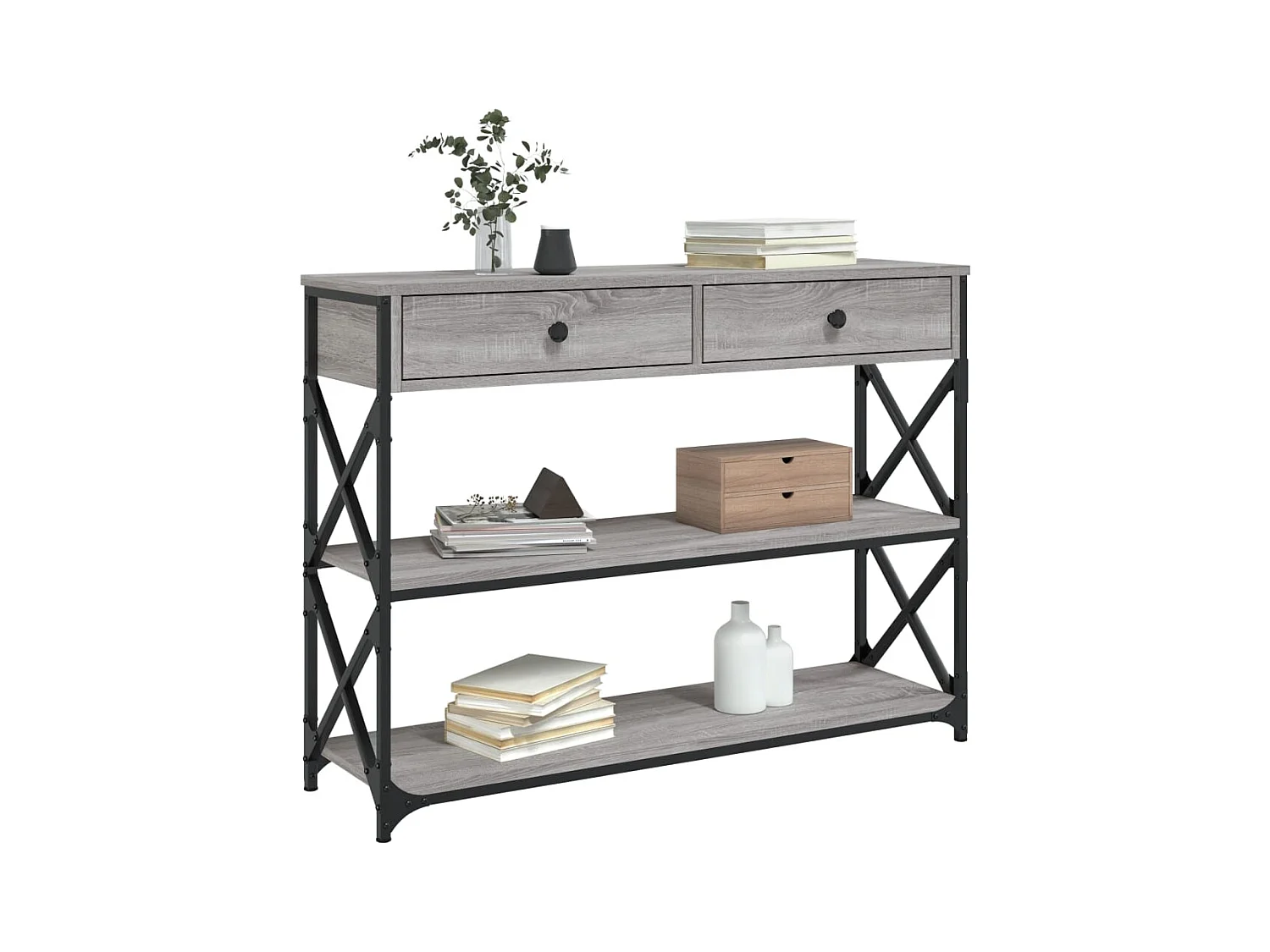 Mesa consola 100x28x75 cm derivados de madeira cinzento sonoma