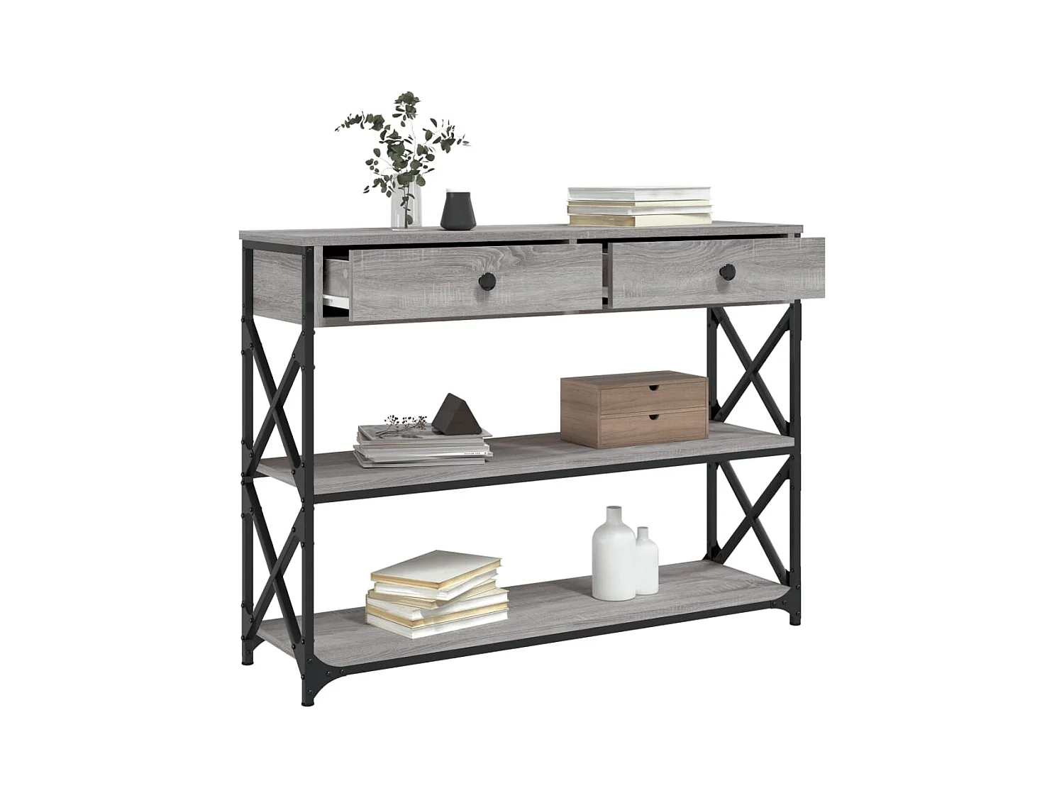 Mesa consola 100x28x75 cm derivados de madeira cinzento sonoma