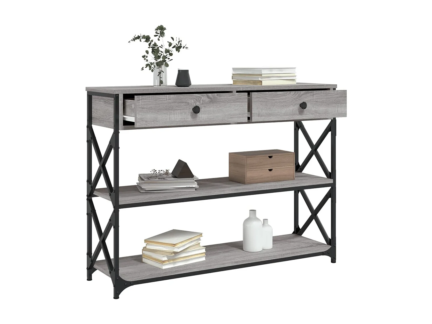 Table console sonoma gris 100x28x75 cm bois d'ingénierie