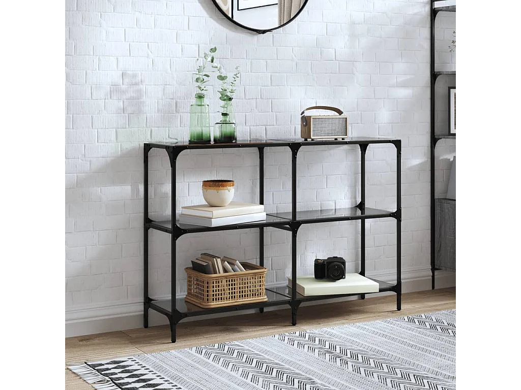 Table console avec dessus en verre noir 118,5x30x81 cm acier