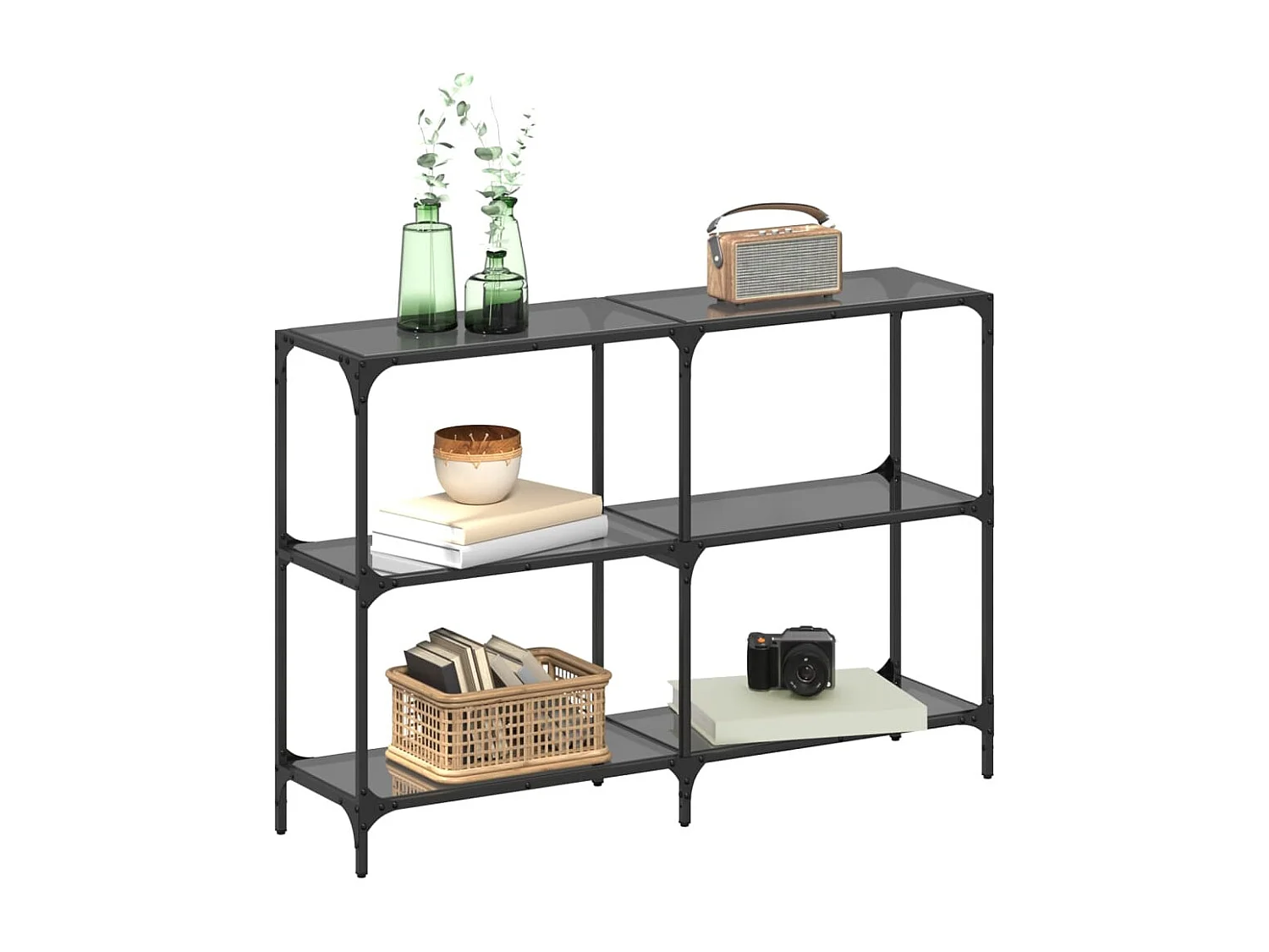 Table console avec dessus en verre noir 118,5x30x81 cm acier