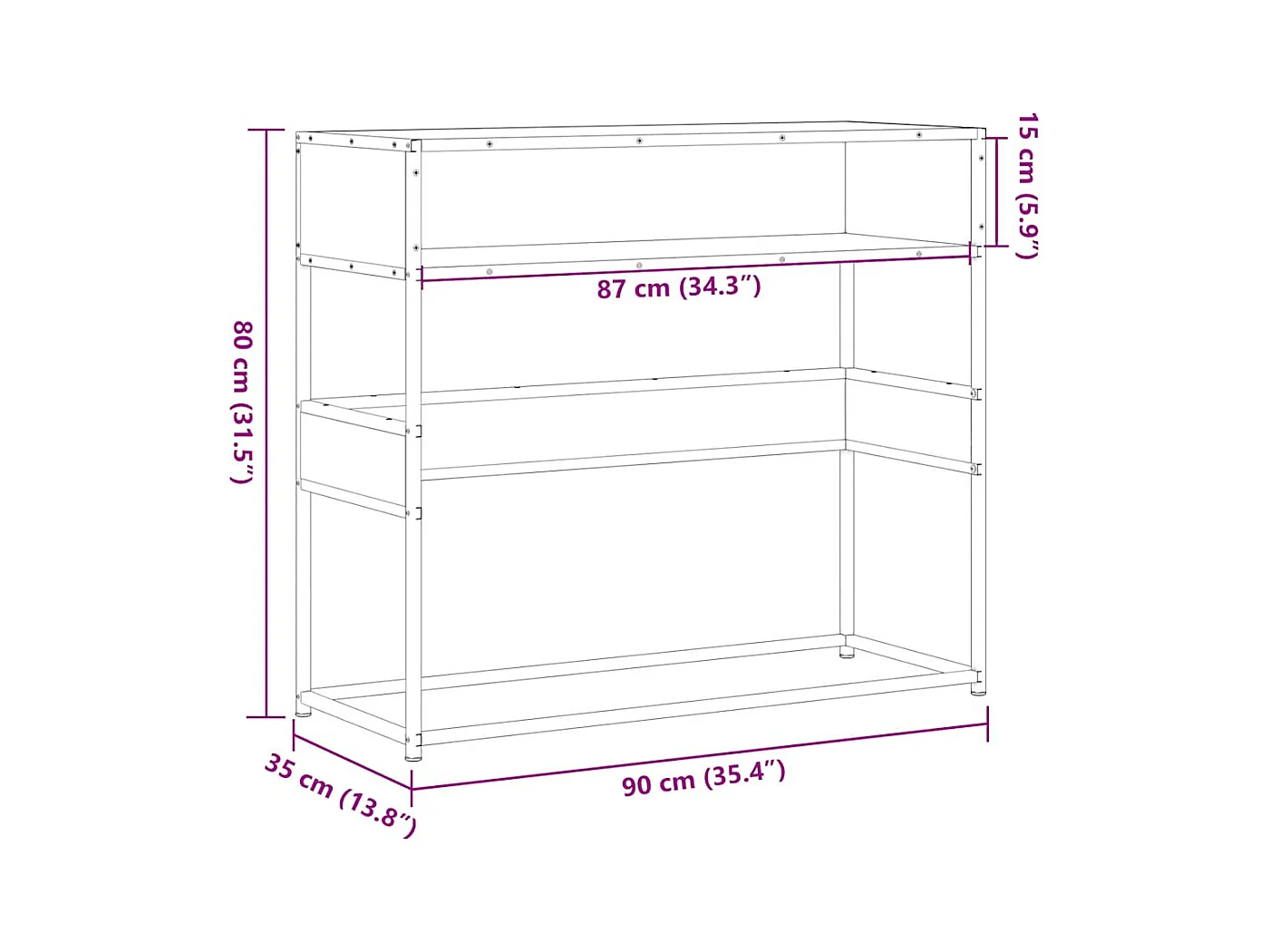 Table console chêne fumé 90x35x80 cm bois d'ingénierie