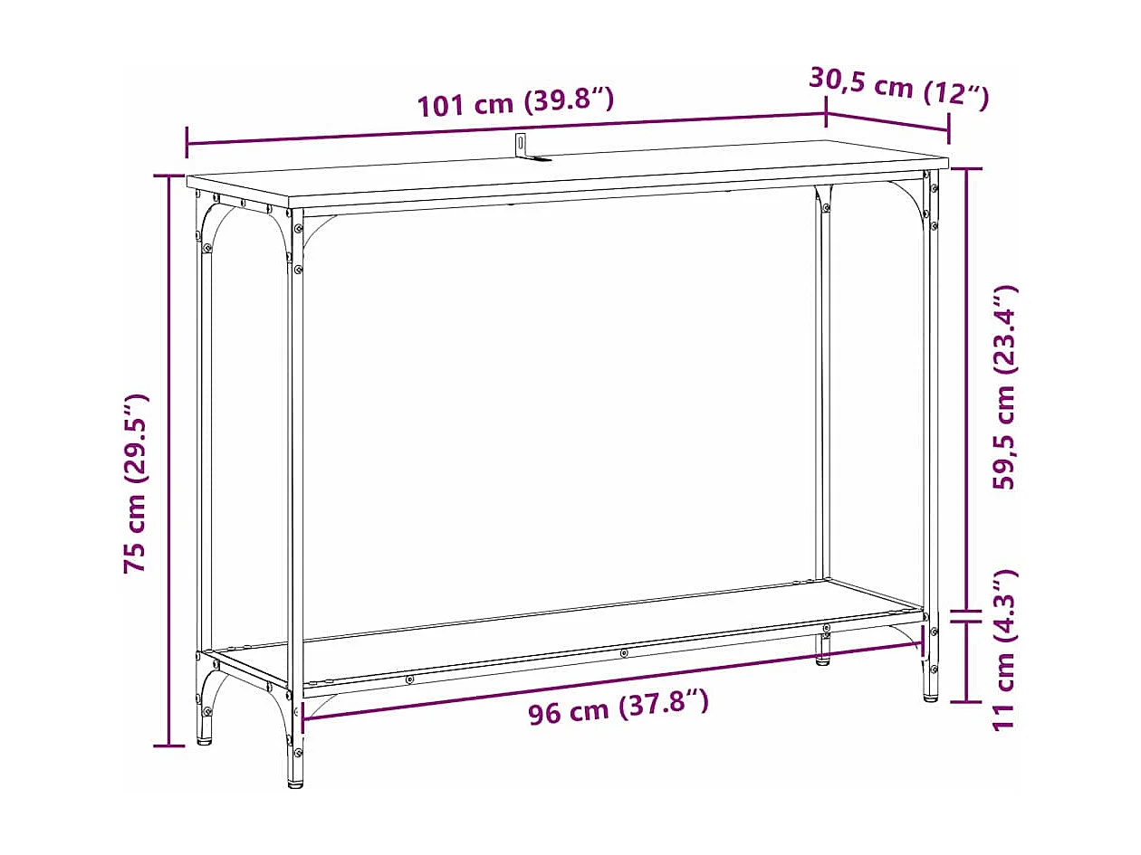 Mesa Consola con estante Madera vieja 101 x 30.5 x 75 cm