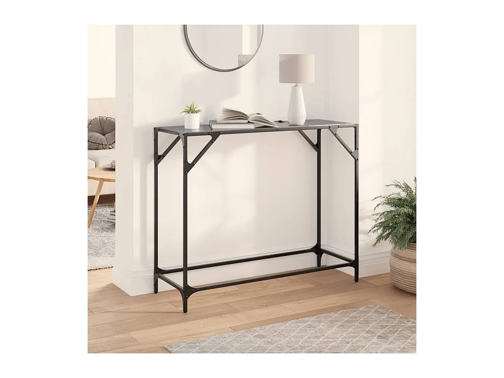 Mesa consola con superficie de vidrio negro acero 98x35x81 cm