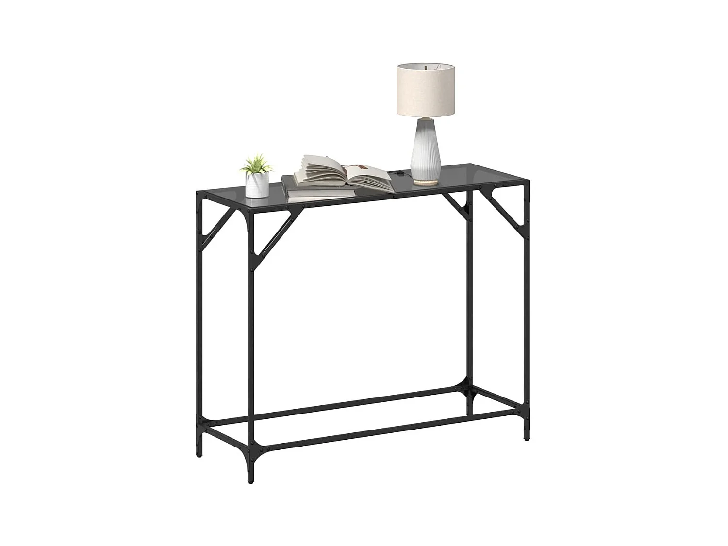 Mesa consola con superficie de vidrio negro acero 98x35x81 cm