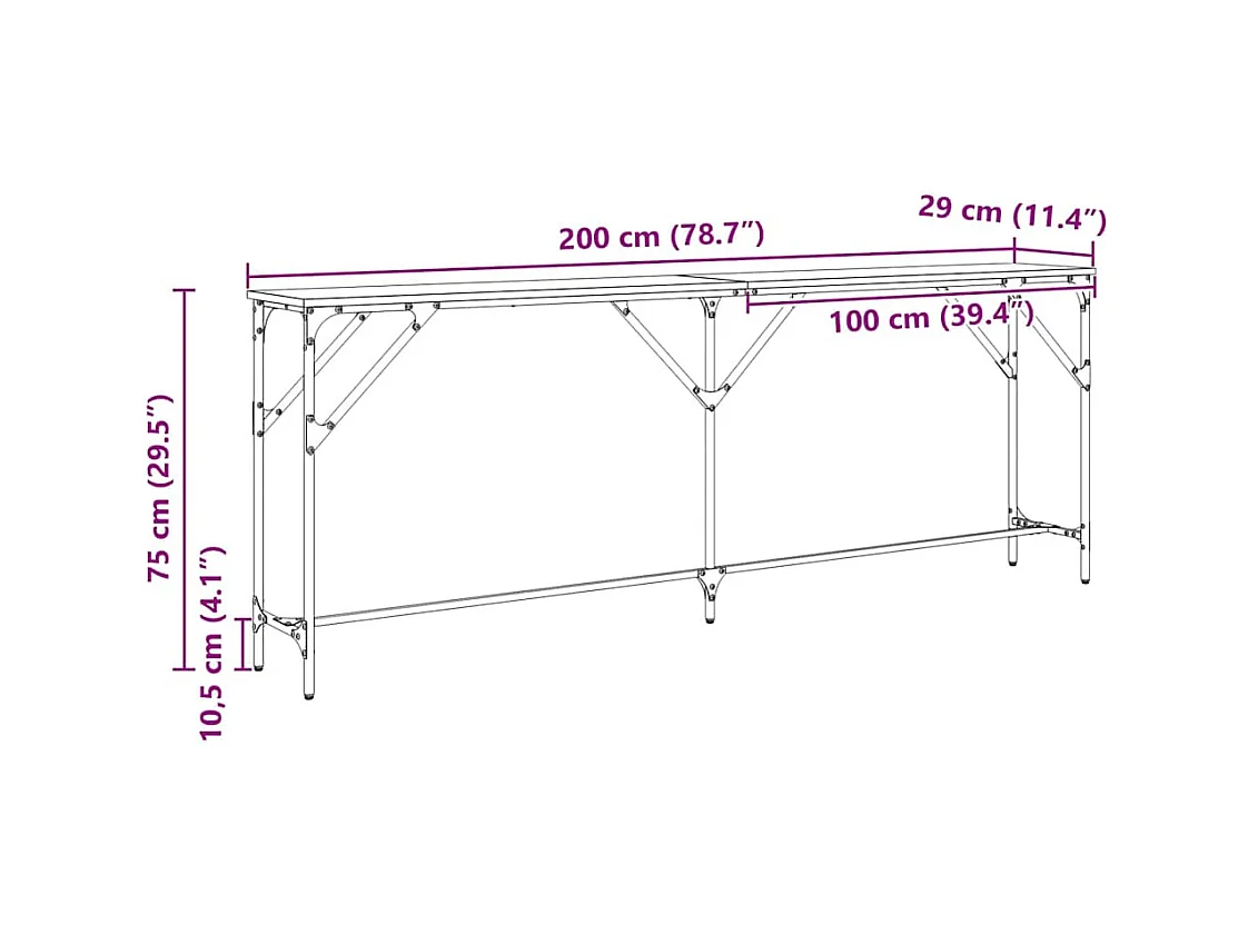 Tabela Console Carvalho preto 200 x 29 x 75 cm