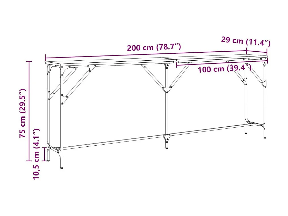 Table console Chêne noir 200 x 29 x 75 cm