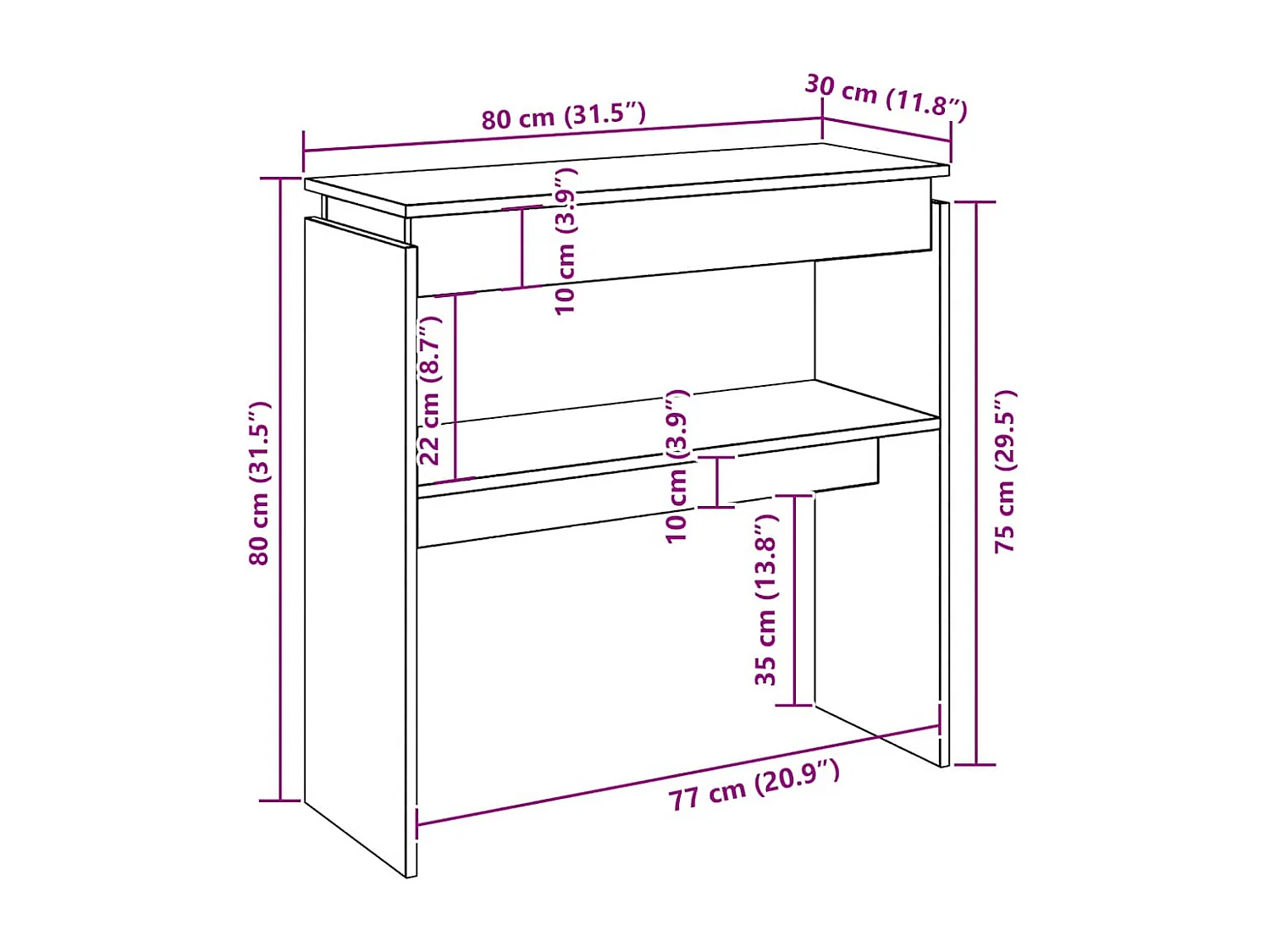Table console vieux bois 80 x 30 x 80 cm bois d'ingénierie