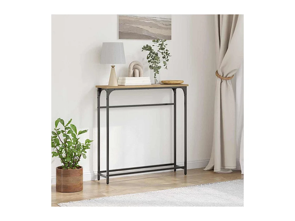 Table Console avec étagère chêne artisanal 75 x 19,5 x 75 cm