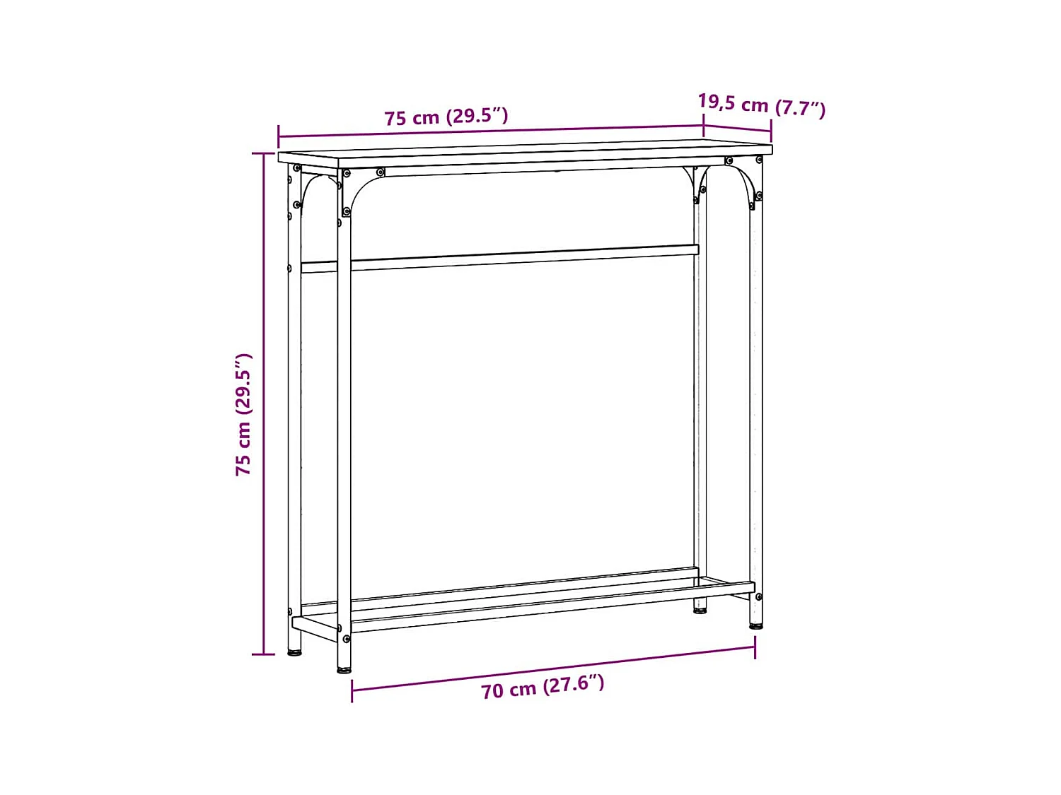 Table Console avec étagère chêne artisanal 75 x 19,5 x 75 cm
